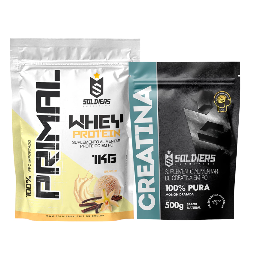 Kit Whey Protein Primal 1kg + Creatina 500g 100% Pura - Soldiers Nutrition