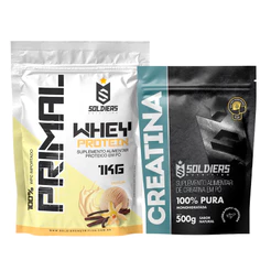 Kit Whey Protein Primal 1kg + Creatina 500g 100% Pura - Soldiers Nutrition