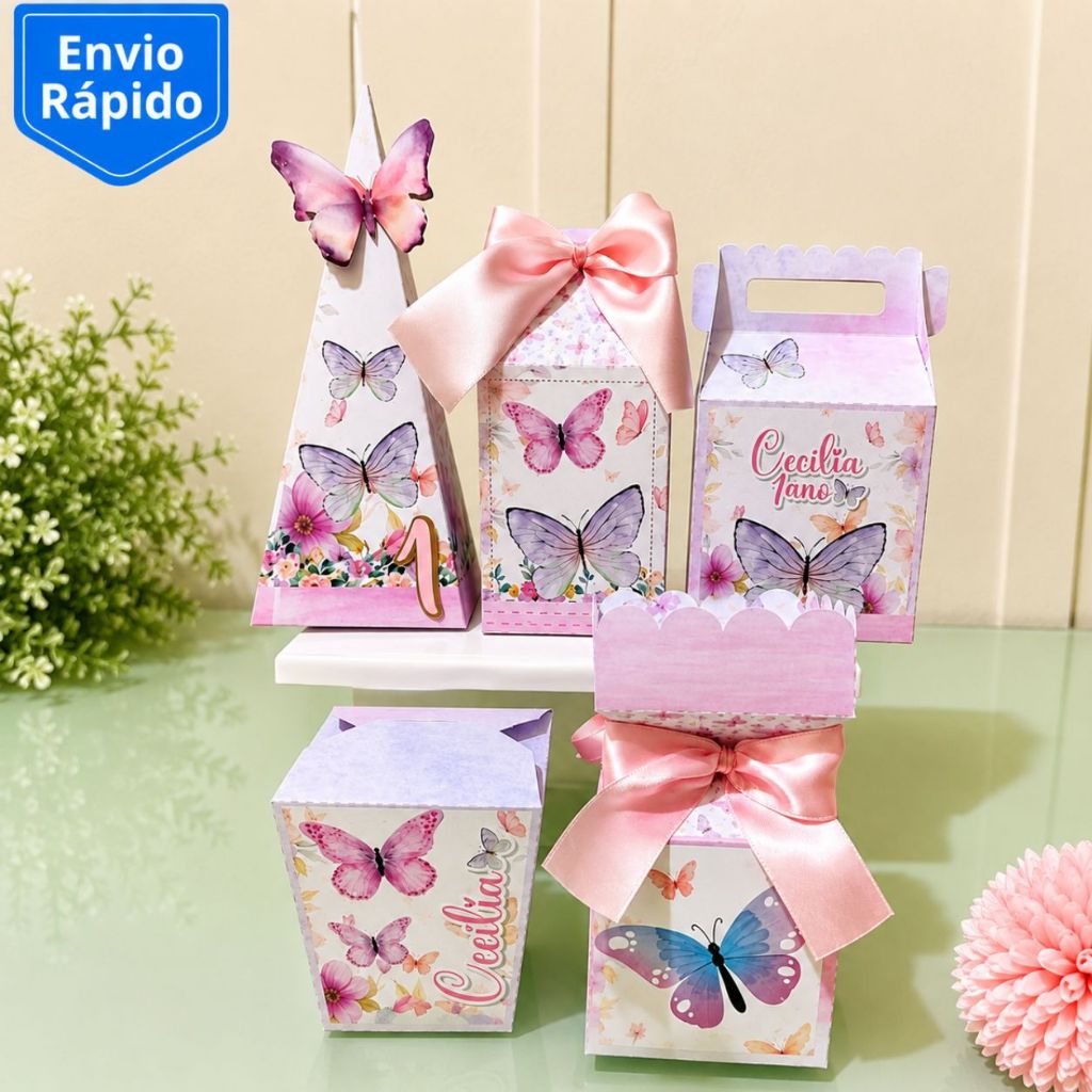 Kit Festa Jardim das Borboletas Personalizado | Lembrancinhas Caixinhas Personalizadas| Decoração Festa Infantil | Envio
