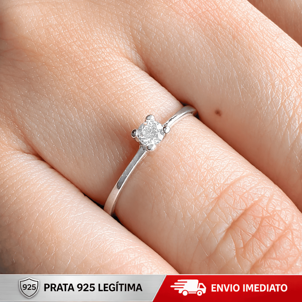 Anel Solitário Prata 925 Zircônia Cristal Prata Legitima e Delicada Joia Feminina