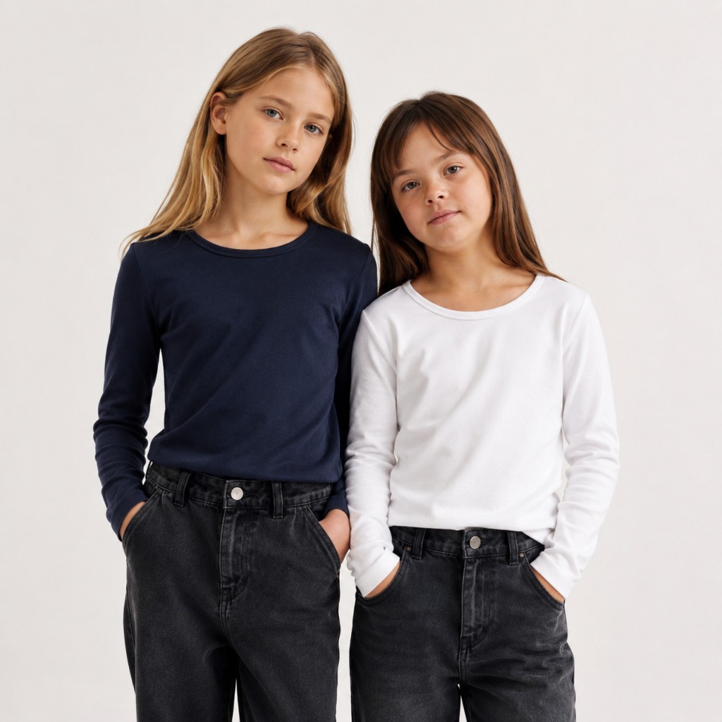 Kit 2 Blusa Infantil Menina Manga Longa em Cotton Cores Báscias Tamanho 1 ao 14 Anos Blusa de Frio Infantil