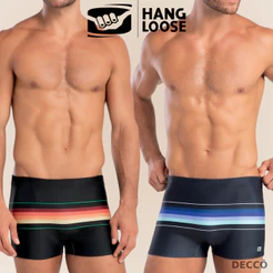 Sunga Boxer Hang Loose Adulto com Cordão de Regulagem Forrada Estampa Listrada Moda Praia FPS 50