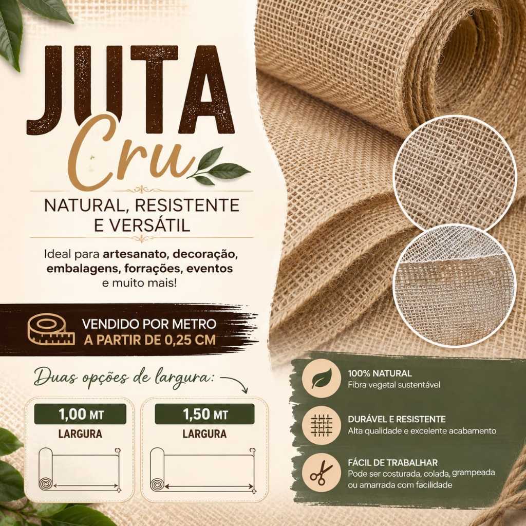 Tela Juta *Atenção as larguras* (LARGURA DIFERENTES DE *1,00 MT* E *1,50 MT*)Decorações em geral ,artesanatos..