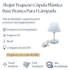 Abajur De Mesa Pequeno Com Cúpula Plastico Base Branco Soquete E27 Bivolt Branco Preto Rosa Azul Bege Salmão