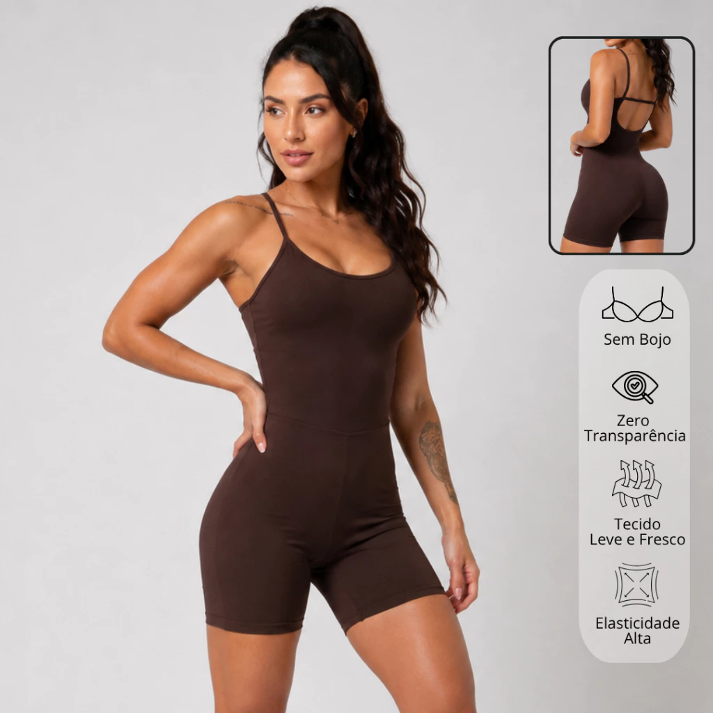 Macaquinho Fitness Zero Transparência Alça Fina Costa Nua Roupa para academia Macacão