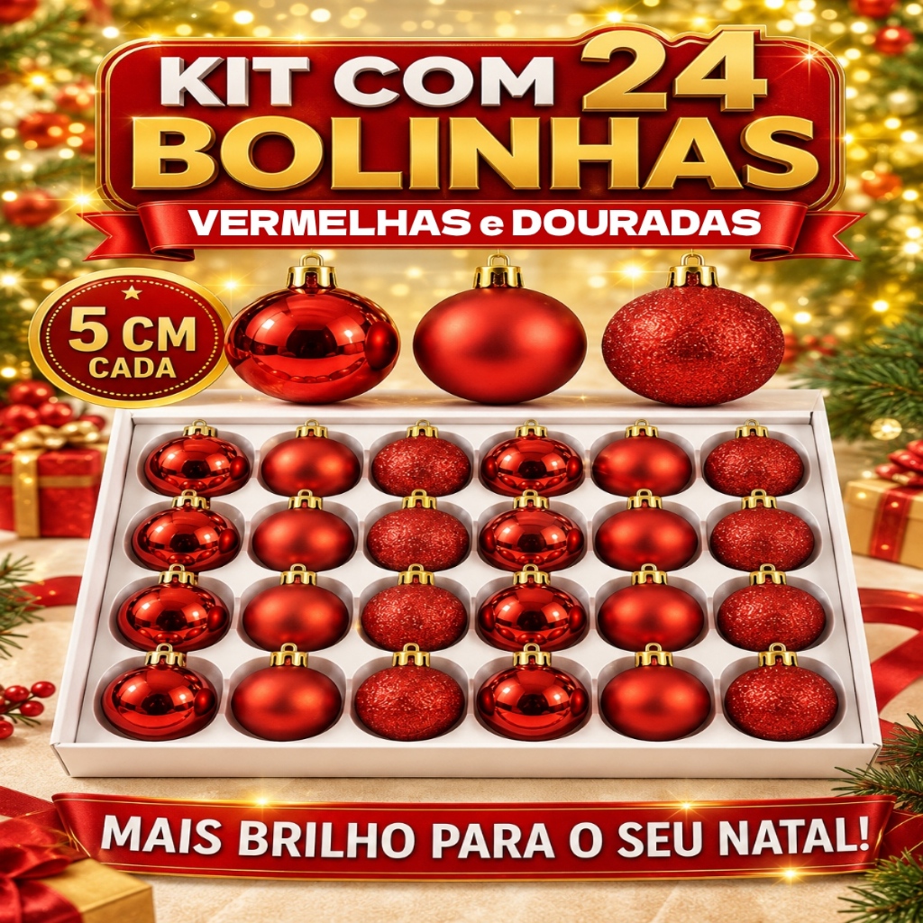 Bolinhas Para Árvore de Natal 5cm Enfeites 12/24 Unidades Pendentes Decoração Natalina Fosca Brilhante Glitter Item Luxo