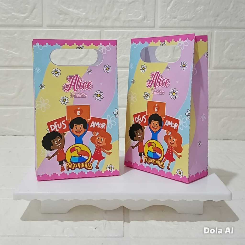 Sacolinha personalizada 3 PALAVRINHAS MENINA ROSA lembrancinhas com nome e idade