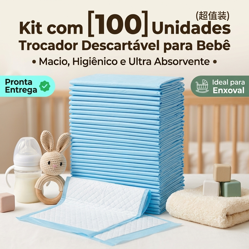 Tapete Higiênico Descartável Bebê 45x34cm c/ 100 Unidades | Protetor Impermeável de Fralda para Bolsa Maternidade