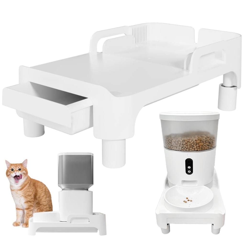 Base Elevada para Comedouro de Cachorro e Gato com Organizador de Petiscos em ABS