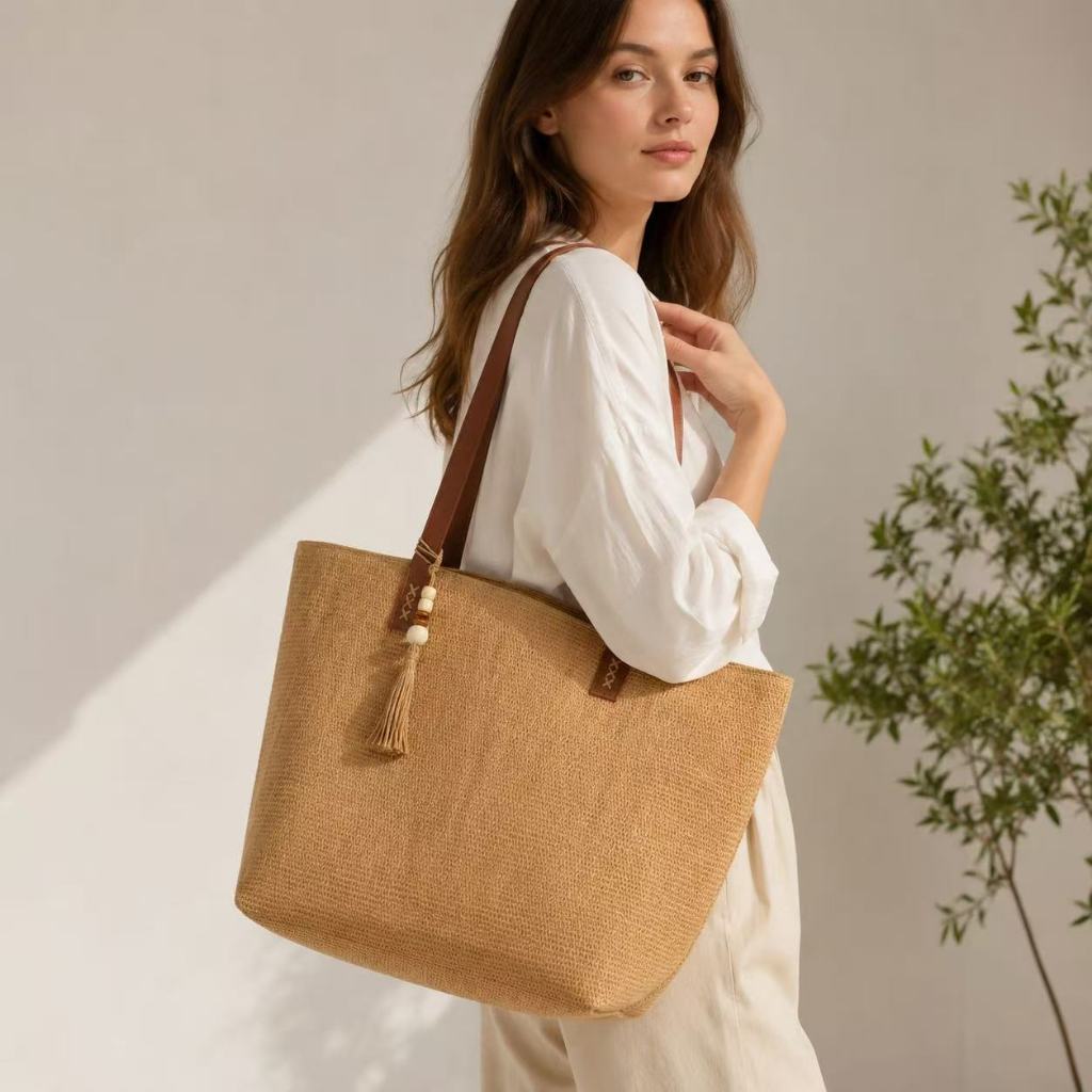 Bolsa de palha de grande capacidade para férias casuais praia portátil nova moda bolsa de ombro tecida