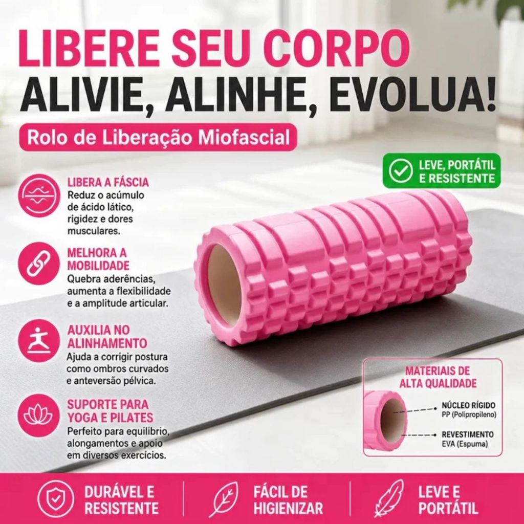 Rolo de Espuma Liberação Miofascial Massagem Corporal Yoga Fitness Academia Dufit