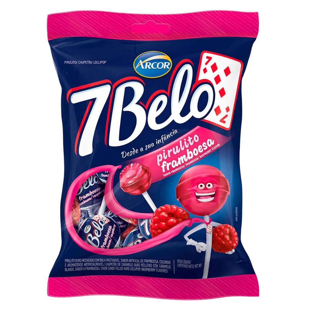 Pirulito 7 Belo Framboesa Arcor 500g – Recheado com Bala Mastigável