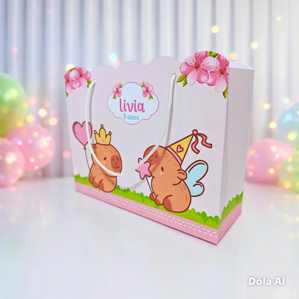 Sacolinha Surpresa Capivara Menina Personalizado  Lembrancinha Aniversário Festa Infantil