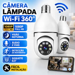 KIT 3 Câmera segurança wi-fi ip sem fio V360 encaixe lampada aplicativo ptz full HD visão noturna