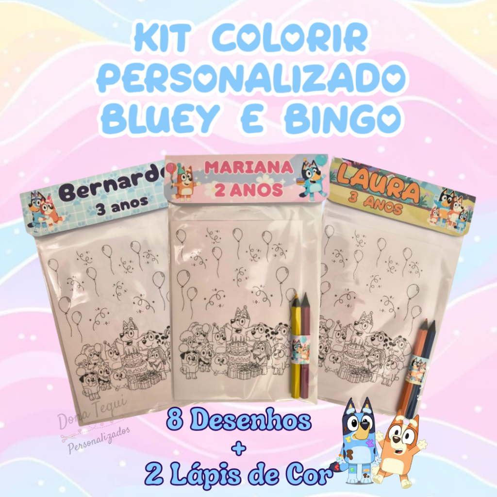 KIT COLORIR PINTAR BLUEY PERSONALIZADO + LÁPIS DE COR, LEMBRANCINHA ANIVERSÁRIO, FESTA INFANTIL, DIA DAS CRIANÇAS