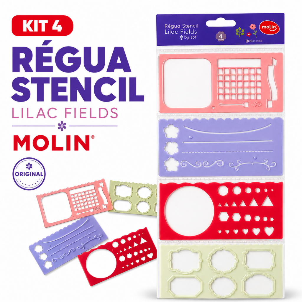 Régua Stencil Lilac Fields by Sof MOLIN Kit 4 Unidades Alta Qualidade Original