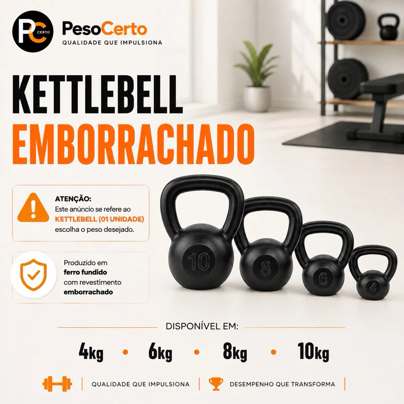 Kettlebell Emborrachado 4,6,8,10kg Academia Musculação Crossfit Treino Casa Peso Fisioterapia — imagem 1