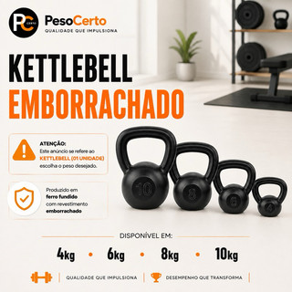 Kettlebell Emborrachado 4,6,8,10kg Academia Musculação Crossfit Treino Casa Peso Fisioterapia