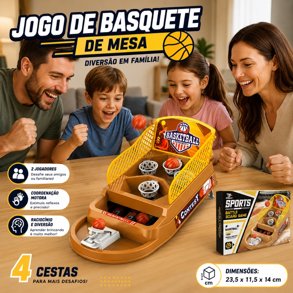 Jogo de Arremesso de Basquete de Mesa 4 Cestas 2 Jogadores Brinquedo Infantil