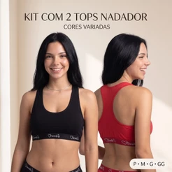 Kit com 2 Top Topper Nadador Algodão Cotton Básico Sem Bojo Conforto Tovah