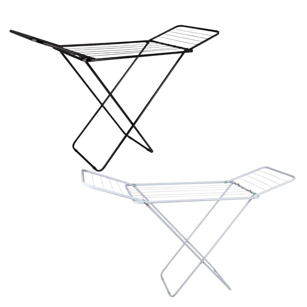 Varal de Chão com Abas Dobrável Slim 11m Aço Reforçado 20kg Compacto Preto ou Branco