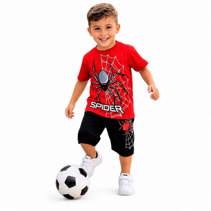 Conjunto Estampado Manga Curta Infantil de Menino Malha 100% Algodão