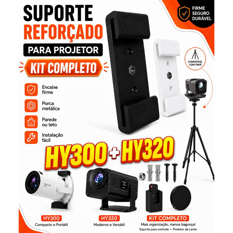 Suporte para Projetor HY300 HY320 Parede Teto Tripé Magcubic Kit Completo com Parafusos Buchas e Porca