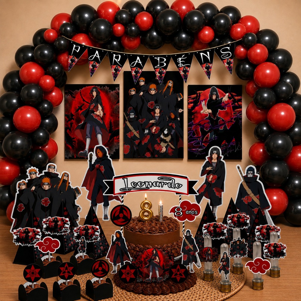Kit Festa Aniversário Personalizado Akatsuki Masculino 78 itens - Decoração Mesversario Lembrancinha
