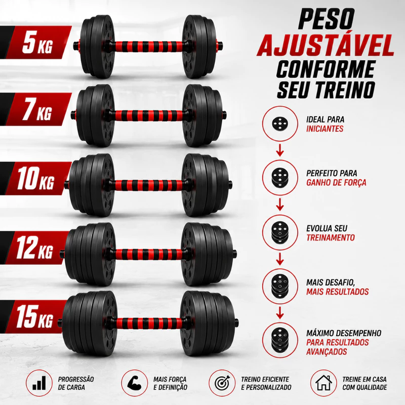 Kit de Halteres e Anilhas 15kg com Kettlebell 6 em 1 para Academia — foto 8