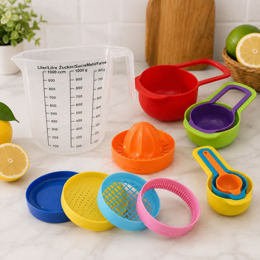 Kit Completo para Cozinha Garrafa 8 em 1 Conjunto Colheres Medidoras Jarra Graduada Medidora Multiuso