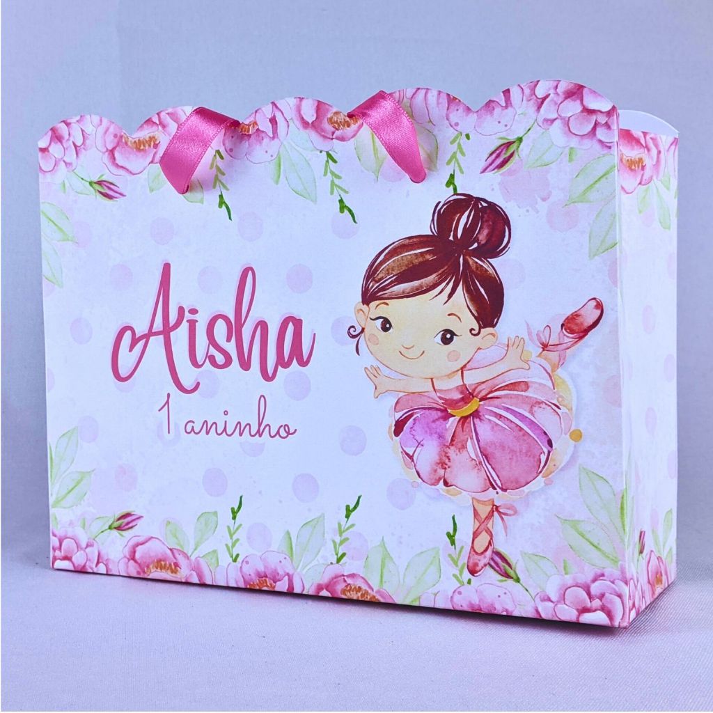 Sacola de Papel Personalizada Bailarina 3 30x25x10 cm Lembrancinha Festa Aniversário