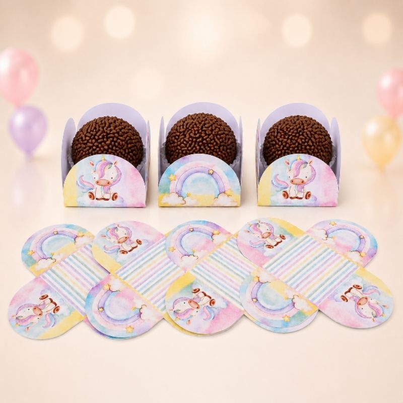 Forminhas de Doces Personalizadas no Tema Unicórnio/Lembrancinha de Festa /Aniversário/ 4 pétalas