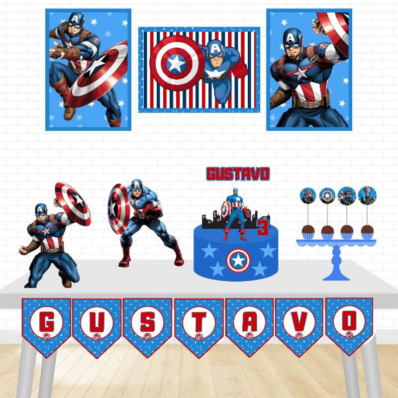 Kit Festa Só um Bolinho-Capitão América-Decoração Aniversário Infantil/Mesversario infantil menino-Kit Personalizado