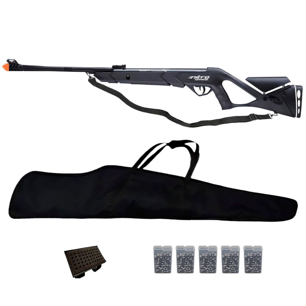 Carabina Pressão Nitro Advanced 5.5mm - CBC + 5 Chumbos + Capa + Bandoleira + Porta Chumbo