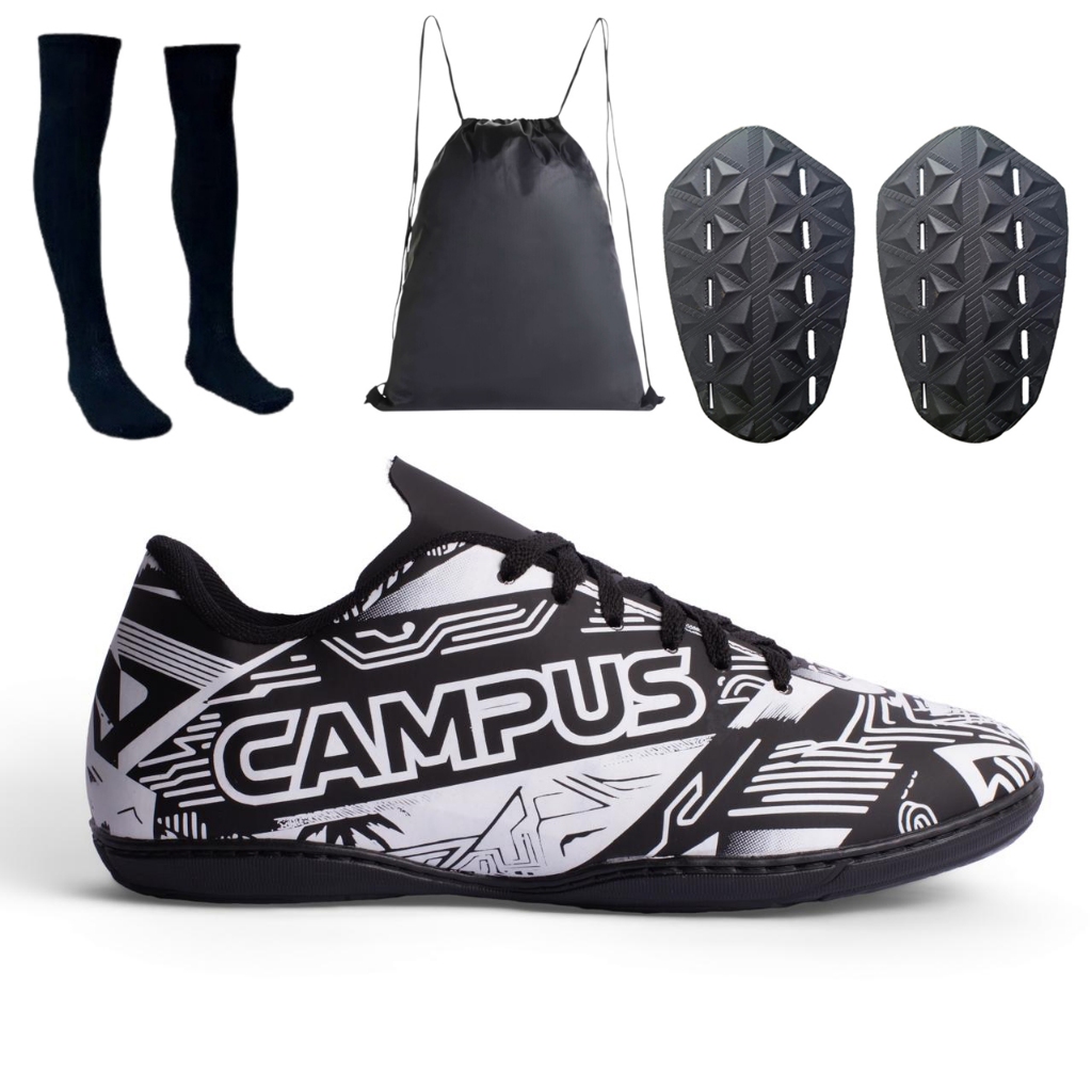 Kit Chuteira Futsal Profissional Campu´s Quadra COM Meião Caneleira e Mochila Resistênte Borracha — imagem 2 de 2