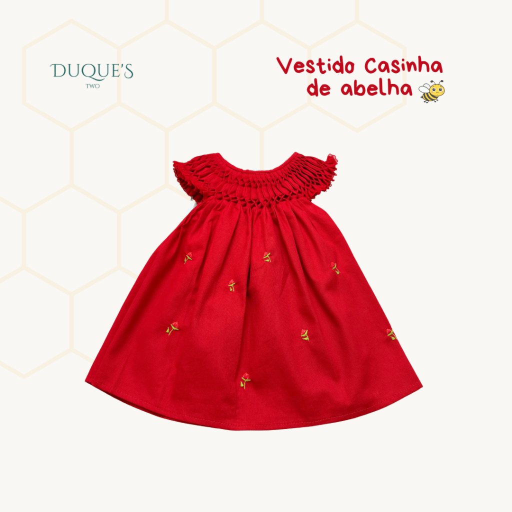 Vestido Festa Infantil Bebê Feminino Verão Vestido Infantil Menina Vermelho com Bordado de Flores, Gola Lastex e Babado,