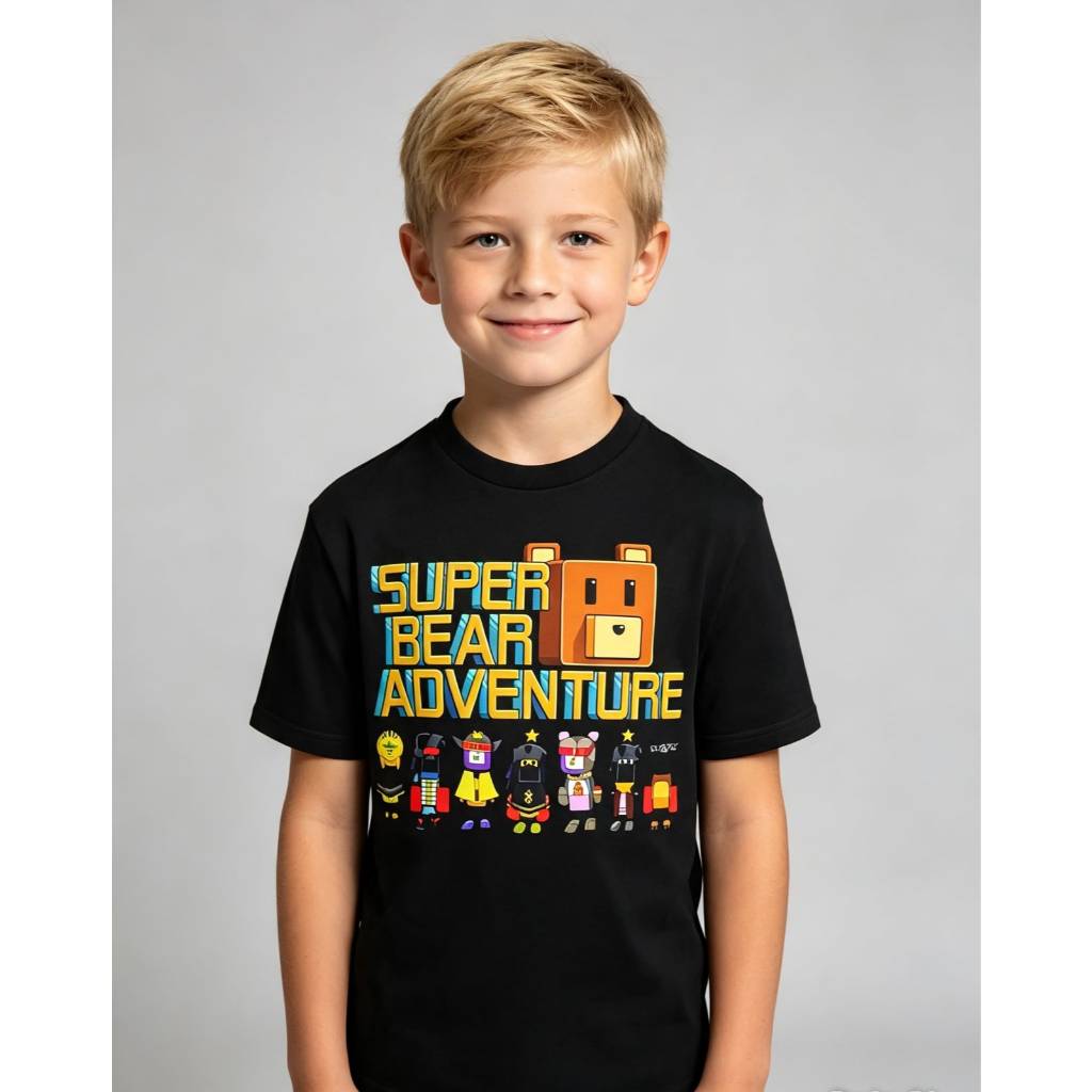 camiseta infantil jogo Super bear adventure personagens