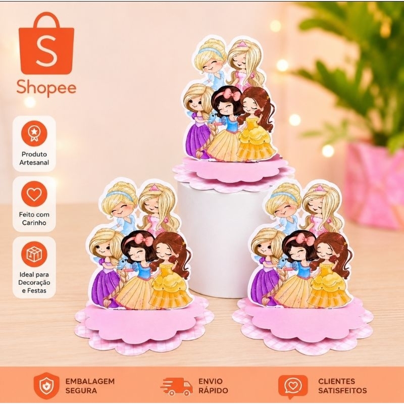 Aplique 3D Princesas Cute Personalizado Festa Infantil Decoração Lembrancinha