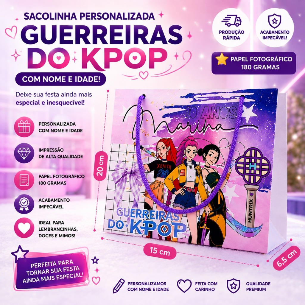 Kit Sacolinha Surpresa Personalizada Guerreiras do K-Pop | Lembrancinha de Aniversário | Pegue e Monte