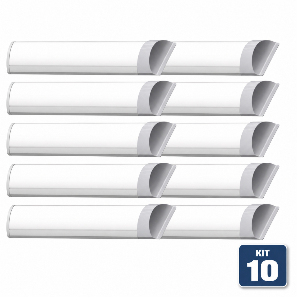 Kit 10 Luminária Tubular Led Slim Branco Frio 1,2m 36w Lampada Bivolt DESS ENERGY
