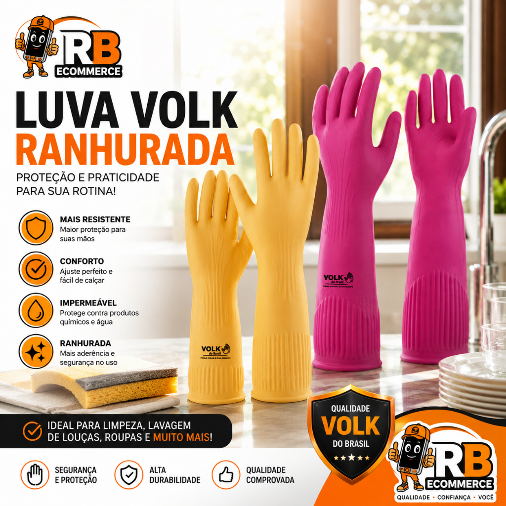 Luva Volk Ranhurada Original Com CA Protecao Trabalho EPI Segurança