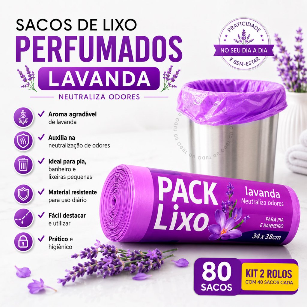 120 Sacos de Lixo Perfumados Lavanda Para Pia Banheiro Cozinha Antiodores