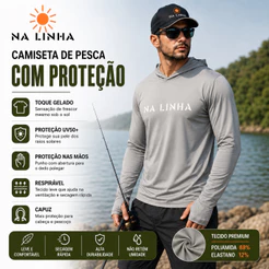 Camisa de Pesca Masculina com Capuz Proteção Solar Uv
