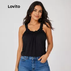 Lovito Regata Feminina Franzida com Detalhe Babado Casual BRBLB1BRL031