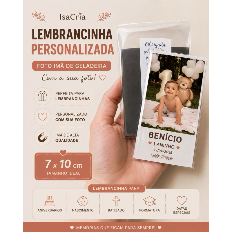 Lembrancinha Personalizada | Foto Imã de Geladeira 7x10cm | Aniversário Infantil | Festas | Envio Rápido