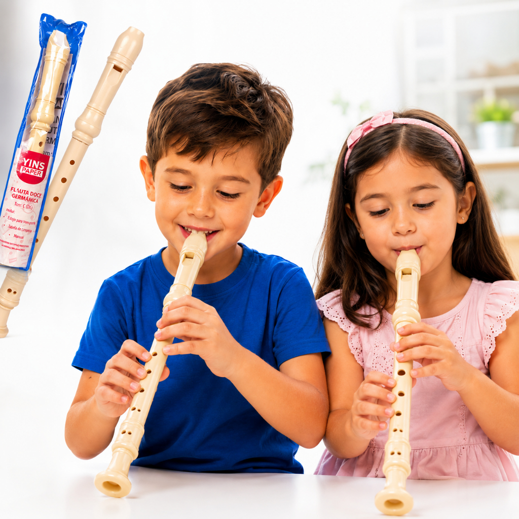 Flauta Doce Germânica Soprano em Dó com Estojo Instrumento Musical Escolar Infantil