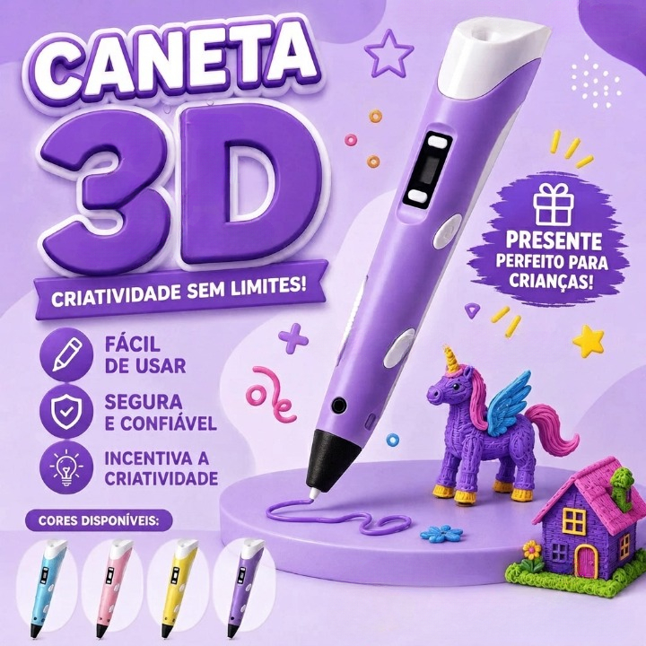 Caneta 3D Infantil e Adulto com Filamentos Kit de Desenho 3D DIY Maquinas