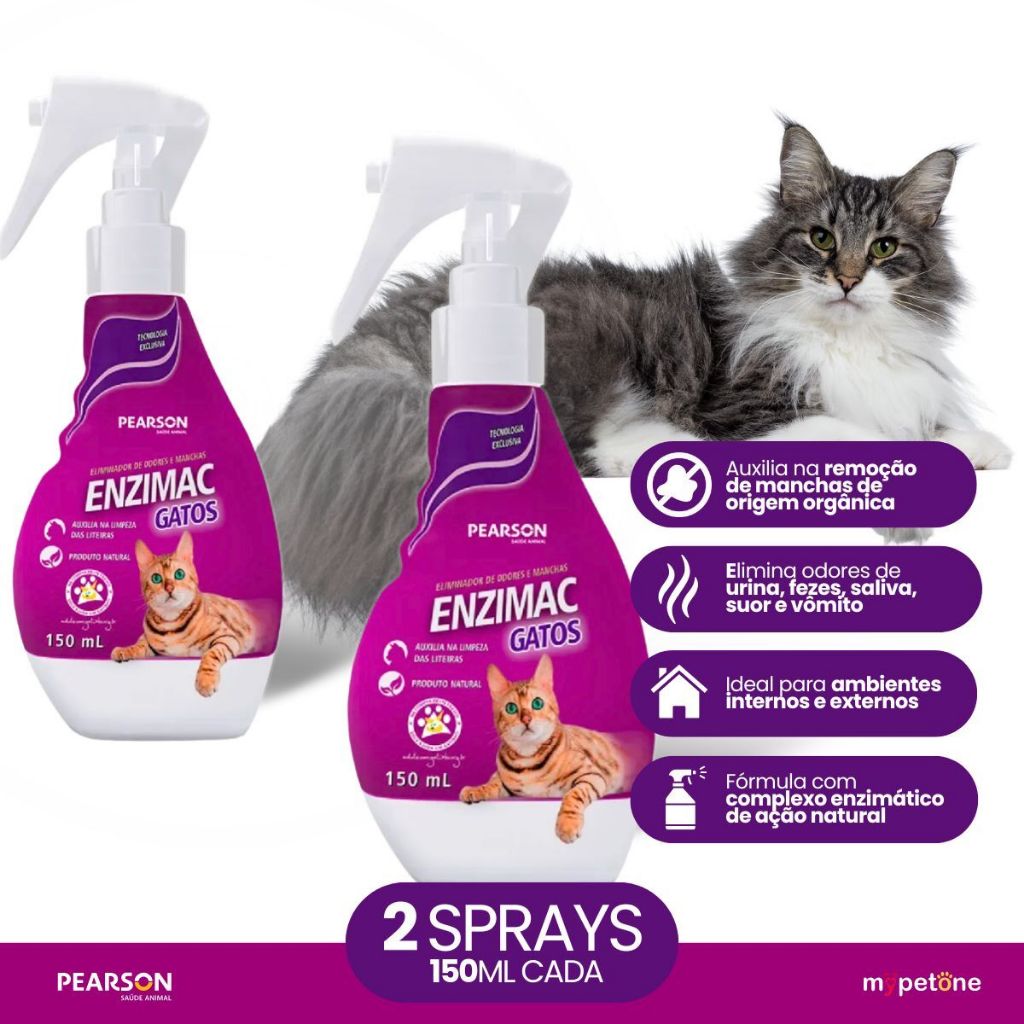 Kit 2 Eliminador de Odores e Manchas Pearson Enzimac Spray para Gatos - 150 mL