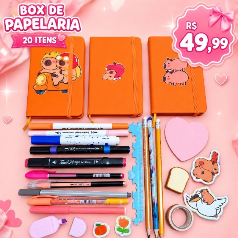 KIT de PAPELARIA FOFA com 20 ITENS SORTIDOS | Presente VOLTA ÀS AULAS | Box Papelaria Criativa|Presente Infantil Fofinho