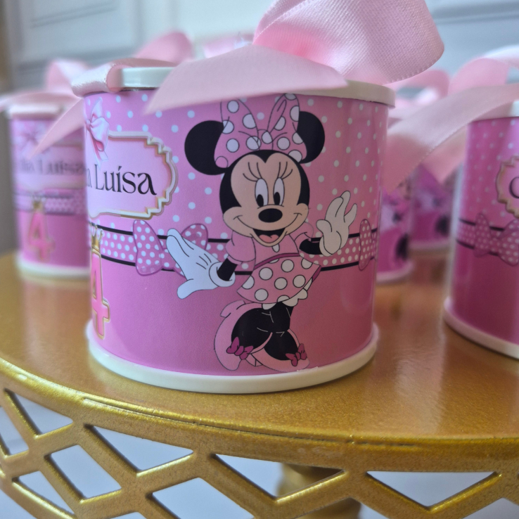 Kit Lembrancinha Tubolata Minnie Rosa Personalizada 5x6cm Aniversario Infantil Menina Maternidade